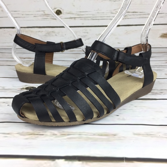Clarks Shoes - Clarks Black Leather Fisherman Sandals Ankle Strap